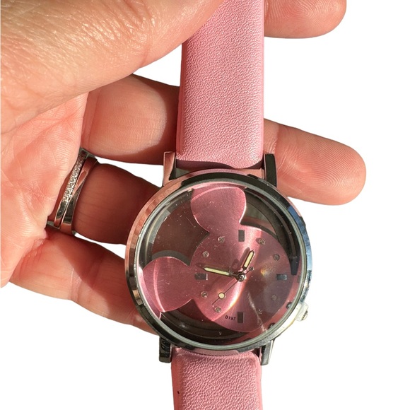 Mickey Mouse Pink Leather Crystal Watch - Picture 2 of 4